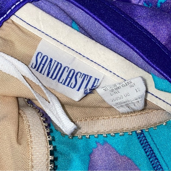 M/L VTG 80’s Sandcastle Floral Strapless Ruffle Waist Skirted One Piece Swimsuit - Picture 8 of 9